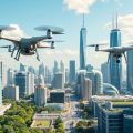 Oraș futurist cu tehnologie avansată și arhitectură sustenabilă.