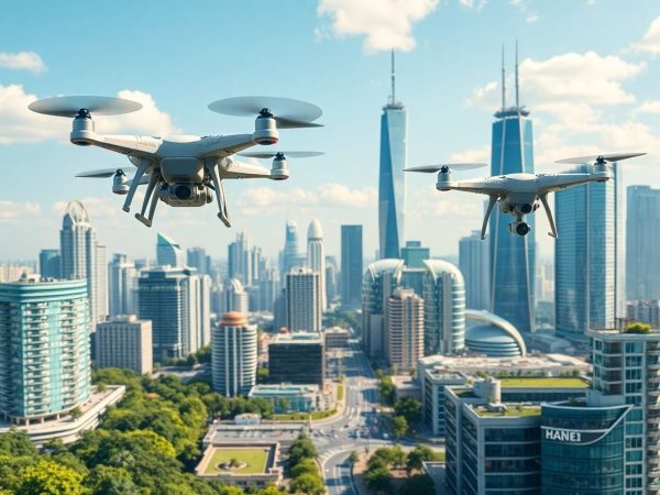 Oraș futurist cu tehnologie avansată și arhitectură sustenabilă.